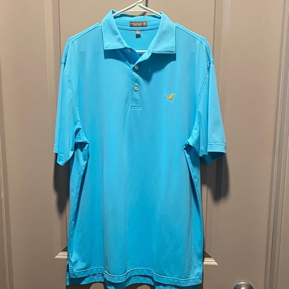 Peter Millar Blue Polo Shirt Summer Comfort Golf Performance Stretch Mens L